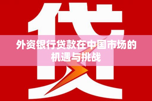 沧县外资银行贷款在中国市场的机遇与挑战